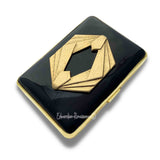 Geometric Cigarette Case in Hand Painted Black Enamel Art Deco Motif Vintage Style with Personalized and Color Options