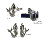 Antique Silver Mermaid Cuff Links Sea Nymph Nautical Fantasy Inspired Statement Accessory