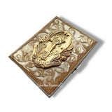 Art Nouveau Lady Cigarette Case in Hand Painted Metallic Silver Enamel Victorian Style with Personalized and Color Options