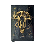 Art Nouveau Wallet Pop Up Quick Access to Credit Cards Hand Painted Black Enamel with Gold Swirl RFID Blocker Personalize and Color Options