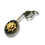 Sun Locket in Hand Painted Glossy Black Enamel Art Nouveau Celestial Inspired Necklace with Color and Personalized Option
