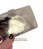 Peacock Feather Cigarette Case Inlaid in Hand Painted Black Enamel Art Nouveau Design Personalized Engraving and Color Options