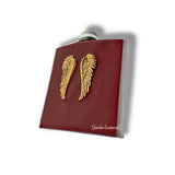 Antique Gold Angel Wings Flask Inlaid in Hand Painted Ox Blood Enamel Vintage Style with Personalized and Color Options