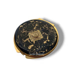 Moorish Design Compact Mirror Inlaid in Hand Painted Black Enamel with Gold Swirl Art Deco Inspired with Color and Personalized Options