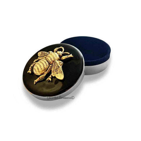 Queen Bee Jewelry Box Inlaid in Hand Painted Black Enamel Art Deco Insect Vintage Style with Personalized and Color Options