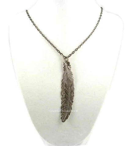 Long Ravens Feather Necklace Antique Sterling Silver Neo Victorian Jewelry Choose your Chain Length