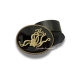 Gold Octopus Belt Buckle Inlaid in Hand Painted Glossy Black Enamel Vintage Style Nautical Design Buckle with Color Options