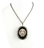 Lion Head Locket Inlaid in Hand Painted Glossy Cobalt Enamel Pill Box Necklace Neoclassic Leo Personalized and Color Options