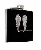 Angel Wings Flask Inlaid in Hand Painted Black Onyx Enamel Neo Victorian Inspired Custom Colors and Personalized Options