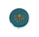 Octopus Round Pill Box Inlaid in Hand Painted Teal Green Enamel Nautical Kraken Inspired Custom Colors and Personalized Option
