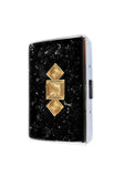 Antique Gold Art Deco Cigarette Case Inlaid in Hand Painted Black Enamel Neo Victorian Metal Wallet Personalized Option