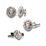 Antique SIlver Lions Head Tie Pin Zodiac  Leo Tie Tack Pin with Bar and Chain Vintage Inspired Tie Accent