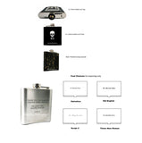 Antique Gold Skull and Crossbones Flask Inlaid in Hand Painted Glossy Black Enamel with Engraved and Personalized Option