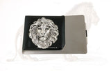 Lion Large Money Clip Wallet Inlaid in Hand Painted Black Enamel Neo Victorian Safari Vintage Style Leo with Personalized and Color Options