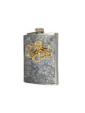 Antique Gold Octopus Flask in Hand Painted Silver Swirl Enamel Neo Victorian Nautical Kraken 8oz Hip Flask Personalize and Color Options