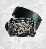 Octopus with Gas Mask Large Belt Buckle inlaid in Hand Painted Enamel Victorian Industrial Inspired Buckle Custom Color Option