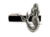 Antique Gold Mermaid Tie Clip Inlaid in Hand Painted Gold Enamel Vintage Inspired Sea Nymph Tie Bar Accent with Cufflink Set Option