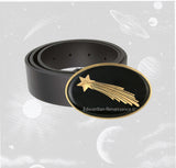 Shooting Star Belt Buckle Inlaid in Hand Painted Black with Silver Splash Enamel Art Deco Celestial Design Available in Other Colors
