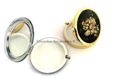 Antique Gold Scarab Pill Box Inlaid in Hand Painted Black with Silver Splash Enamel Vintage Style with a Mirror Personalize and Color Option