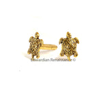 Sea Turtle Cufflinks Antique Gold Nautical Design Art Deco Inspired Mens Accessories with Tie Pin and Tie Clip Set Options