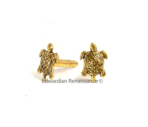 Sea Turtle Cufflinks Antique Gold Nautical Design Art Deco Inspired Mens Accessories with Tie Pin and Tie Clip Set Options