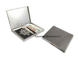 Moon and Star Cigarette Case Inlaid in Hand Painted Glossy Black with Silver Splash Enamel CelestialDesign Personalized and Color Options