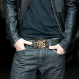 Antique Gold Rhino Belt Buckle Inlaid in Hand Painted Glossy Black Enamel Vintage Style Oval Gold Buckle with Color Options