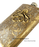 Antique Gold Octopus Flask Inlaid in Hand Painted Enamel Gold Swirl Design 8oz Hip Flask withColor and Personalized Option