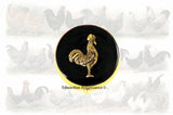 Rooster Pill Box Inlaid in Hand Painted Glossy Black Enamel Neo Victorian Country Inspired Personalized and Color Options