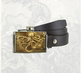 Octopus Flask Belt Buckle Inlaid in Hand Painted Metallic Bronze Enamel Kraken Inspired 3 oz. Flask Personalized and Color Options