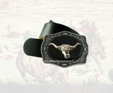 Antique Gold Longhorn Bull Belt Buckle Inlaid in Hand Painted Glossy Black Enamel Western Design Ornate Buckle with Color Options