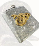 Antique Gold Serpent Flask Inlaid in Hand Painted Black Enamel with Silver Slash Design Gothic Victorian Personalized and Colors Available