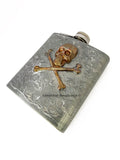 Burnished Skull and Crossbones Flask Inlaid in Hand Painted Black with Silver Splash Enamel Vintage Style with Color and Personalized Option