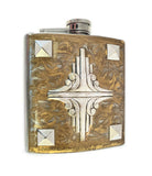 Art Deco Studded Hip Flask Inlaid in Hand Painted Silver Swirl Enamel Geometric Inspired with Custom Colors and Personalized Options