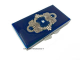 Art Nouveau Pill Box with 7 Day Slots Inlaid in Hand Painted Navy Blue Enamel Vintage Inspired with Personalized and Color Options