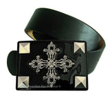 Studded Silver Cross Belt Buckle Inlaid in Hand Painted Glossy Enamel Gothic Renaissance Inspired with Color Options Available