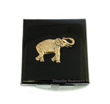Gold Elephant Metal Pill Box Inlaid in Hand Painted Black with Gold Swirl Enamel Victorian Safari Inspired with Personalized Options
