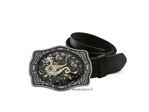Dragon Belt Buckle Game of Thrones Inspired Inlaid in Hand Painted Black Ink Swirl Enamel Medieaval Design with Custom Color Options