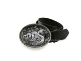 Snake Belt Buckle Inlaid in Hand Painted Glossy Enamel Black Ink Swirl Design Neo Victorian Inspired Oval Silver Buckle with Color Options