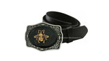 Silver Bee Belt Buckle Inlaid in Hand Painted Glossy Black Onyx Enamel Art Deco Insect