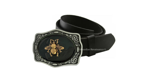 Antique Gold Bee Belt Buckle Inlaid in Hand Painted Glossy Black Onyx Enamel Art Deco Insect Available in Other Colors
