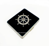 Antique Gold Ship Wheel Pill Box with 8 Compartments Inlaid in Hand Painted Black Enamel Nautical Inspired Personalized and Color Options