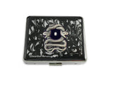 Antique Silver Serpent Pill Box with 8 Compartments Gothic Snake Motif Inlaid in Black Enamel with Personalized and Color Options