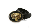 Roaring Tiger Belt Buckle Inlaid in Hand Painted Black Enamel Art Nouveau Cat Oval Buckle with Color Options