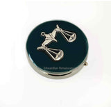 Libra Pill Box Inlaid in Hand Painted Black Enamel Neo Victorian Zodiac Style Vintage Design Personalized and Color Options