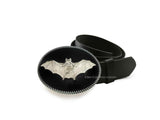 Bat Belt Buckle Inlaid in Hand Painted Glossy Black Enamel Gothic Victorian Inspired Oval Silver Buckle with Color Options