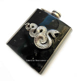 Antique Gold Serpent Flask Inlaid in Hand Painted Black Enamel with Silver Slash Design Gothic Victorian Personalized and Colors Available