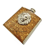 Antique Silver Lion Flask Inlaid in Hand Painted Bronze Enamel with Gold Swirl Art Deco Leo Design Custom Colors and Personalized Options
