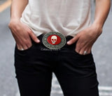 Skull Head Belt Buckle Inlaid in Hand Painted Glossy Emerald Green Enamel Gothic Romance Inspired Metal Buckle with Color Options