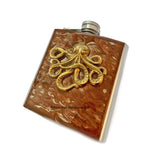 Antique Gold Octopus Flask Inlaid in Hand Painted Copper Swirl Design Neo Victorian Kraken Custom Colors and Personalized Option